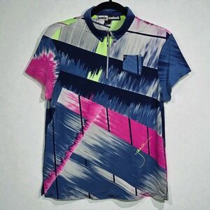 Jamie Sadock Golf Polo Shirt Woman Small Abstract Print Short Sleeve Zip Neck